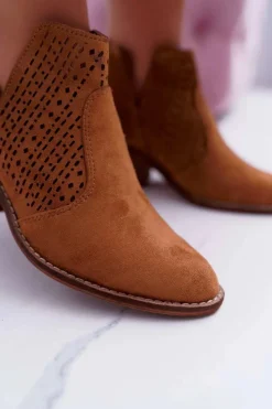 Boto Botki Wiosenne|Brązowe I Beżowe Botki*Botki Damskie Wiosenne Kowbojki Camel Matty