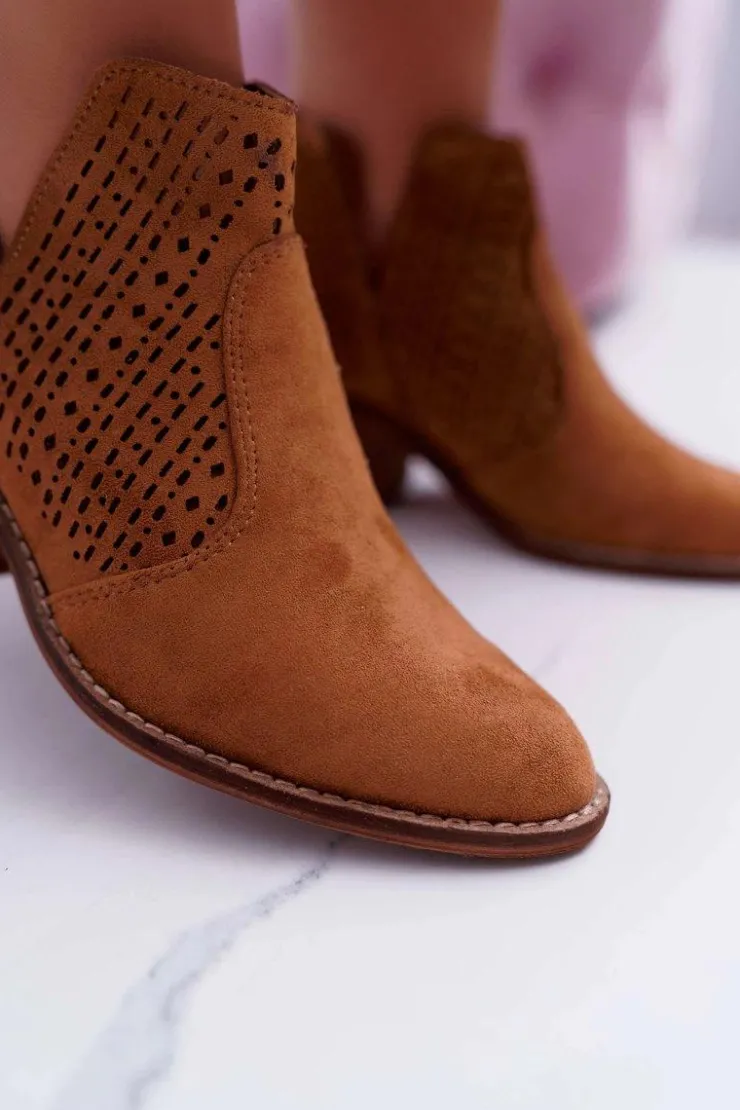 Boto Botki Wiosenne|Brązowe I Beżowe Botki*Botki Damskie Wiosenne Kowbojki Camel Matty