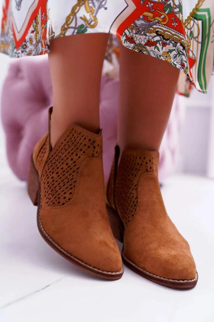 Boto Botki Wiosenne|Brązowe I Beżowe Botki*Botki Damskie Wiosenne Kowbojki Camel Matty