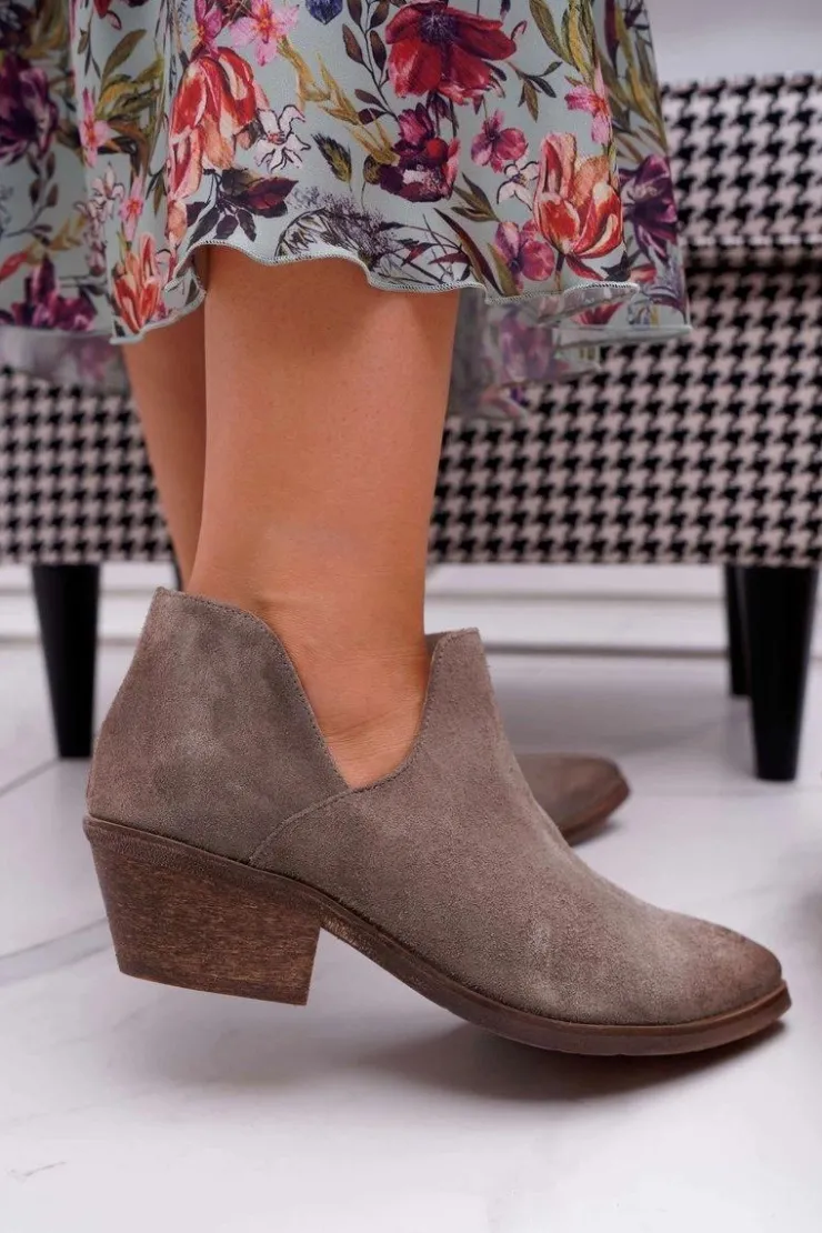 Damskie Boto Botki Damskie Wiosenne Skórzane Cappuccino Anabella