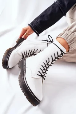 Damskie Damskie buty S.Barski Botki Damskie Workery Białe Corydon