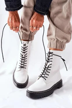 Damskie Damskie buty S.Barski Botki Damskie Workery Białe Corydon