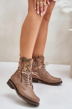 Damskie Evento Botki Damskie Workery Ciemnobeżowe Perfecto