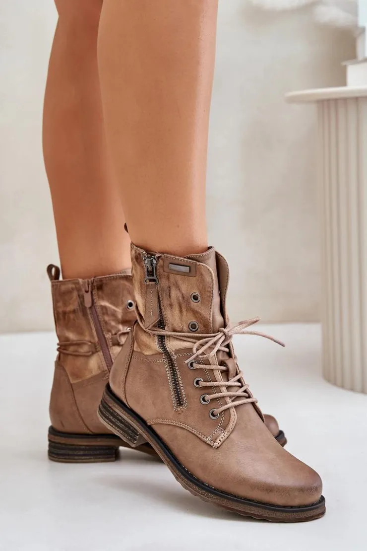 Damskie Evento Botki Damskie Workery Ciemnobeżowe Perfecto