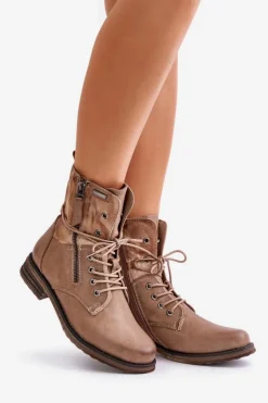 Damskie Evento Botki Damskie Workery Ciemnobeżowe Perfecto