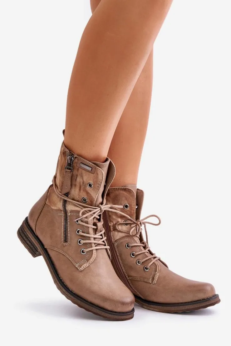 Damskie Evento Botki Damskie Workery Ciemnobeżowe Perfecto