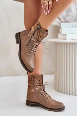 Damskie Evento Botki Damskie Workery Ciemnobeżowe Perfecto