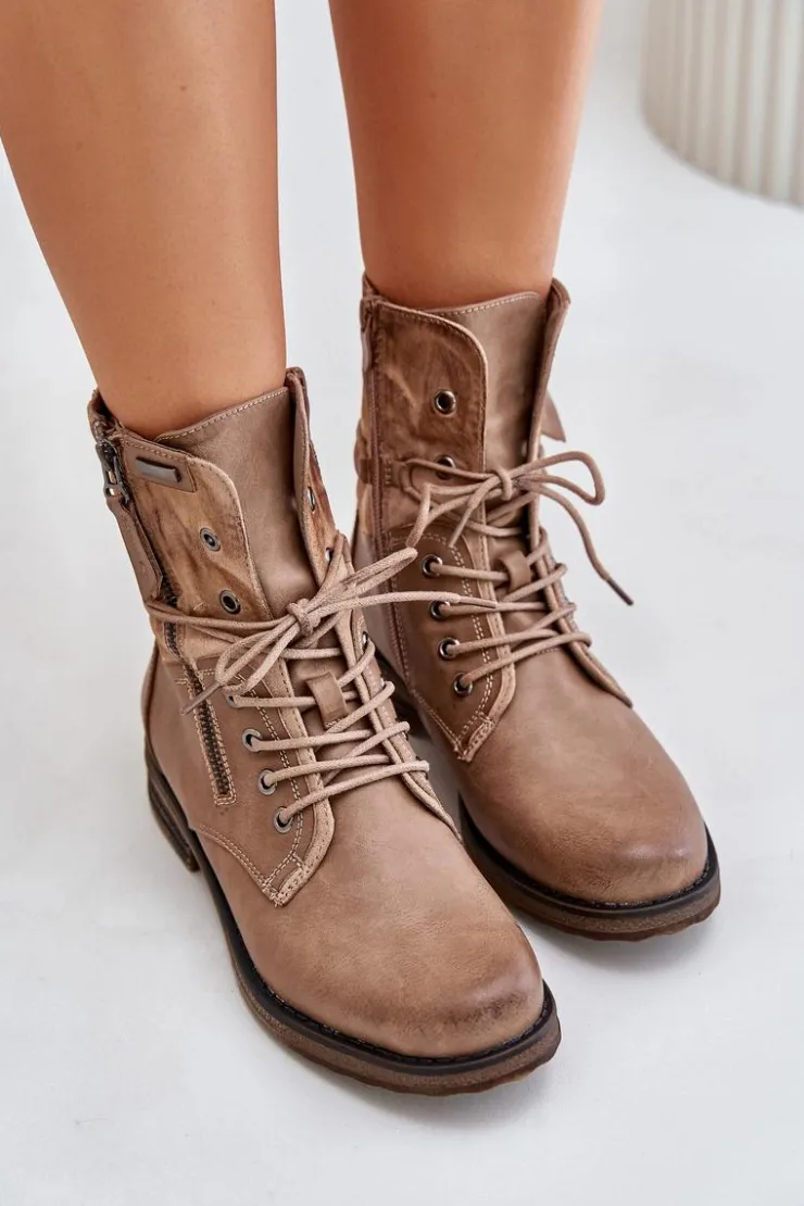 Damskie Evento Botki Damskie Workery Ciemnobeżowe Perfecto