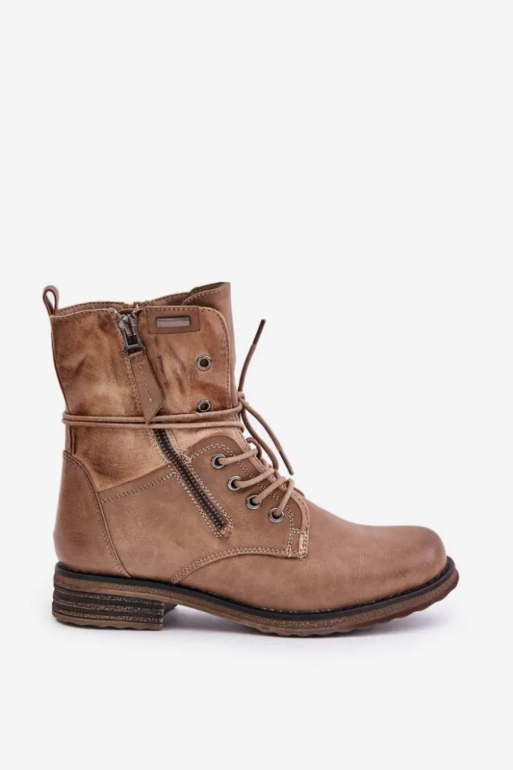 Damskie Evento Botki Damskie Workery Ciemnobeżowe Perfecto