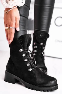 Damskie Damskie buty S.Barski Botki Damskie Workery Ciepłe Czarne Bipper