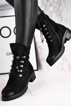 Damskie Damskie buty S.Barski Botki Damskie Workery Ciepłe Czarne Bipper