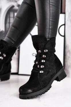 Damskie Damskie buty S.Barski Botki Damskie Workery Ciepłe Czarne Bipper