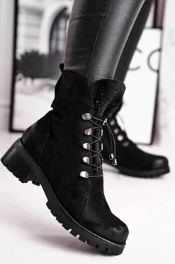 Damskie Damskie buty S.Barski Botki Damskie Workery Ciepłe Czarne Bipper