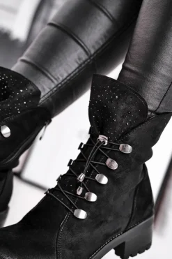 Damskie Damskie buty S.Barski Botki Damskie Workery Ciepłe Czarne Bipper