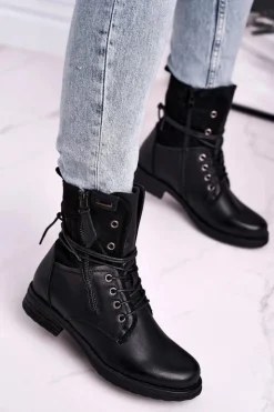 Damskie Evento Botki Damskie Workery Czarne Perfecto