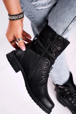 Damskie Evento Botki Damskie Workery Czarne Perfecto