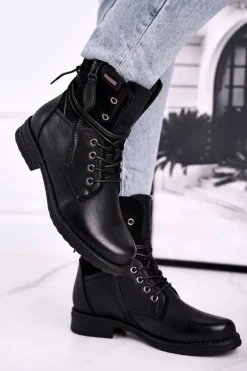 Damskie Evento Botki Damskie Workery Czarne Perfecto