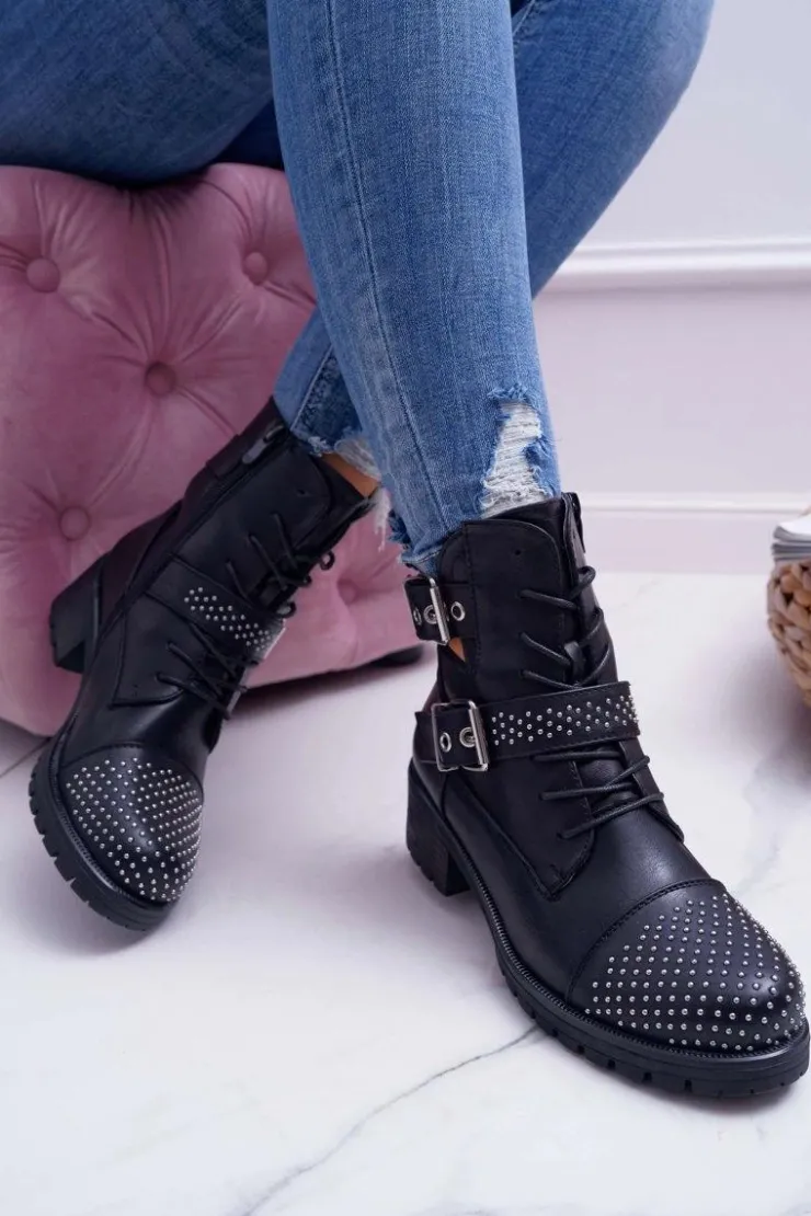 Boto Botki Zimowe Damskie|Botki Workery*Botki Damskie Workery Czarne Aveley