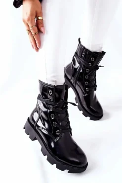 Boto Damskie Trapery|Botki Sznurowane*Botki Damskie Workery Czarne Semope