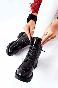 Boto Damskie Trapery|Botki Sznurowane*Botki Damskie Workery Czarne Semope
