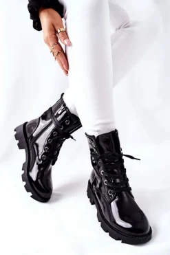 Boto Damskie Trapery|Botki Sznurowane*Botki Damskie Workery Czarne Semope