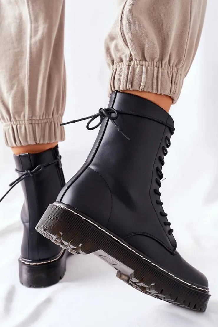 Online Damskie buty S.Barski Botki Damskie Workery Czarne Corydon