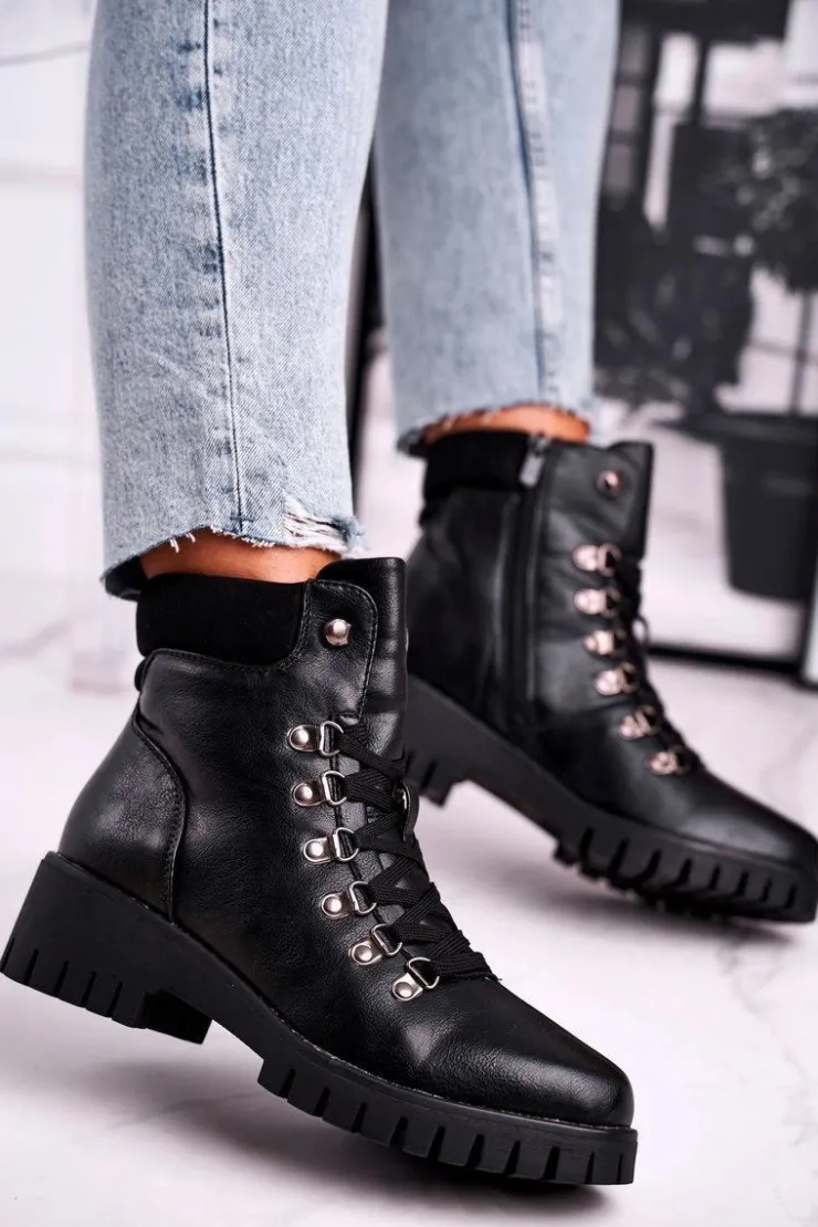 Damskie Boto Botki Damskie Workery Czarne Endragon