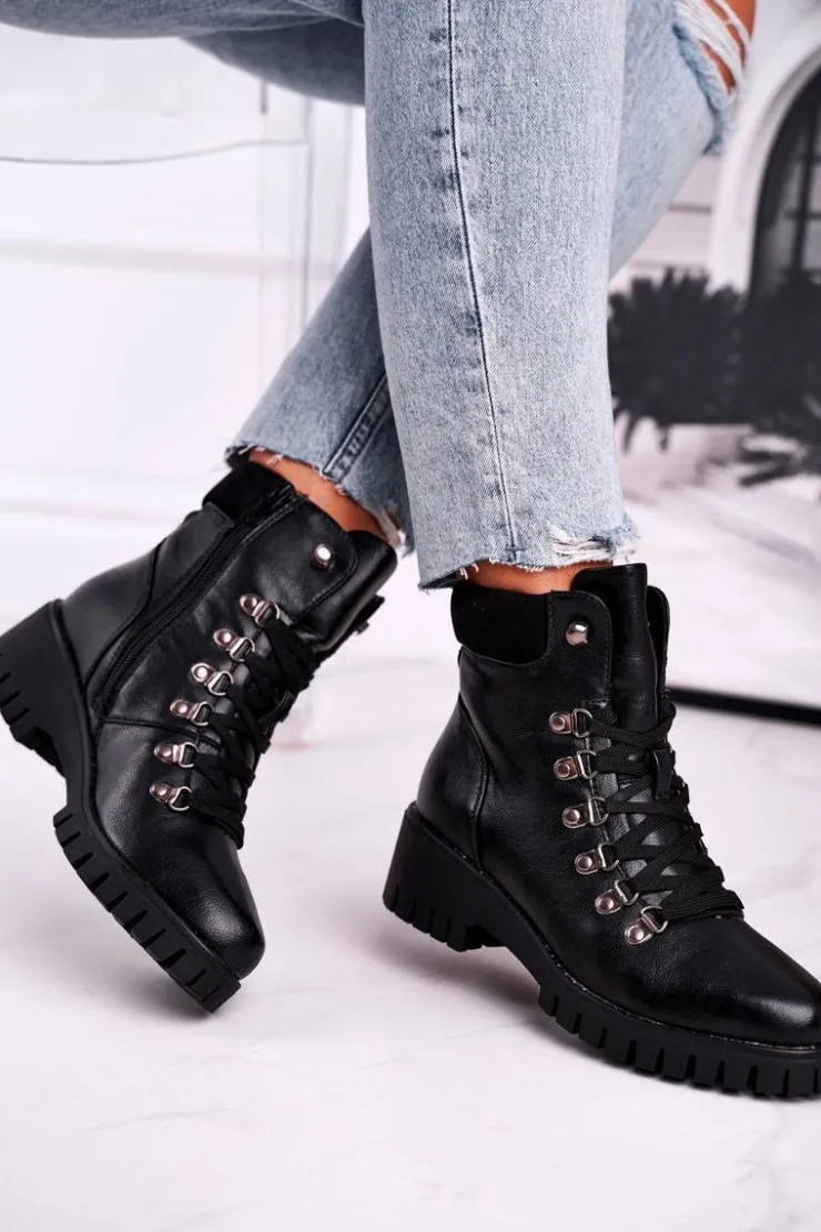 Damskie Boto Botki Damskie Workery Czarne Endragon