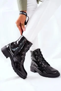 Buty damskie Vinceza Botki Sznurowane|Czarne Botki*Botki Damskie Workery Lakierowane Czarne Goorey