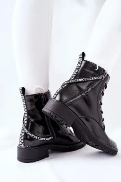 Buty damskie Vinceza Botki Sznurowane|Czarne Botki*Botki Damskie Workery Lakierowane Czarne Goorey