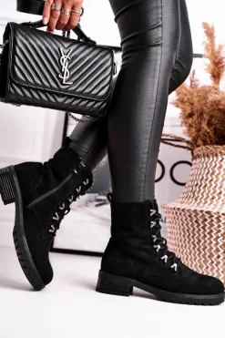 Boto Botki Sznurowane|Czarne Botki*Botki Damskie Workery Livy Czarne