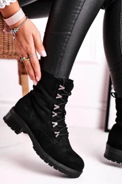 Boto Botki Sznurowane|Czarne Botki*Botki Damskie Workery Livy Czarne