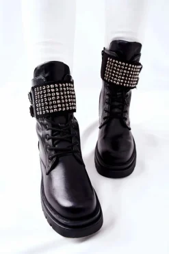 Damskie Evento Botki Damskie Workery Z Ćwiekami Czarne Eveis