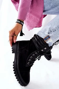 Sale Boto Botki Damskie Workery Zamszowe Czarne Deliopis