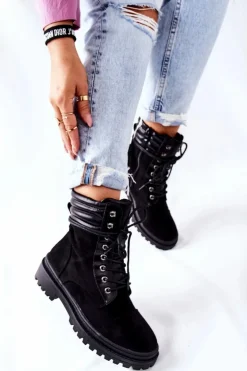 Sale Boto Botki Damskie Workery Zamszowe Czarne Deliopis