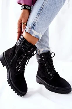 Sale Boto Botki Damskie Workery Zamszowe Czarne Deliopis