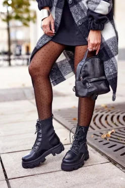 Damskie Damskie buty S.Barski Botki Damskie Workery Ze Skarpetą Sznurowane Czarne My Need