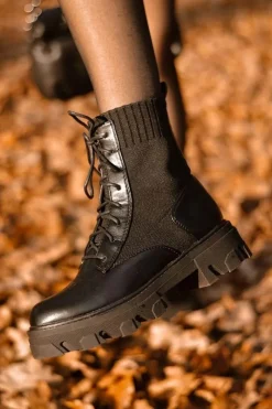 Damskie Damskie buty S.Barski Botki Damskie Workery Ze Skarpetą Sznurowane Czarne My Need