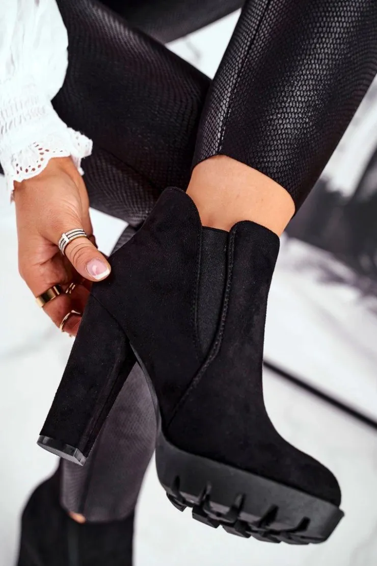 Boto Botki Na Słupku|Czarne Botki*Botki Damskie Wsuwane Na Słupku Eko-Zamsz Czarne Berry