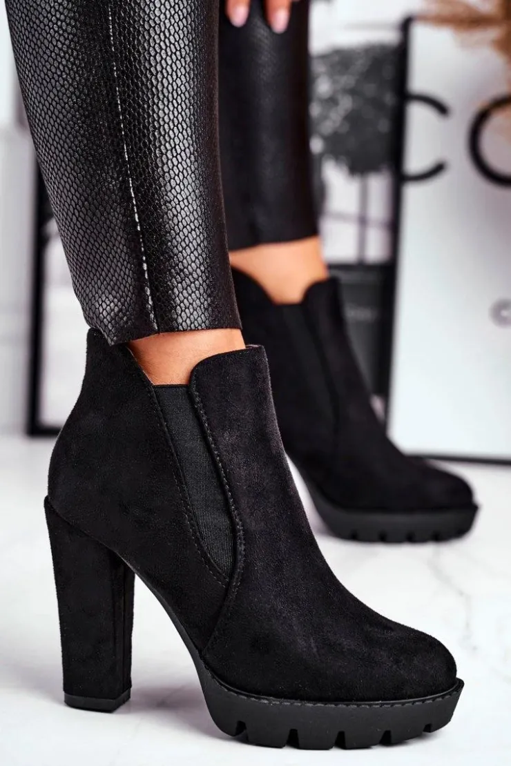 Boto Botki Na Słupku|Czarne Botki*Botki Damskie Wsuwane Na Słupku Eko-Zamsz Czarne Berry