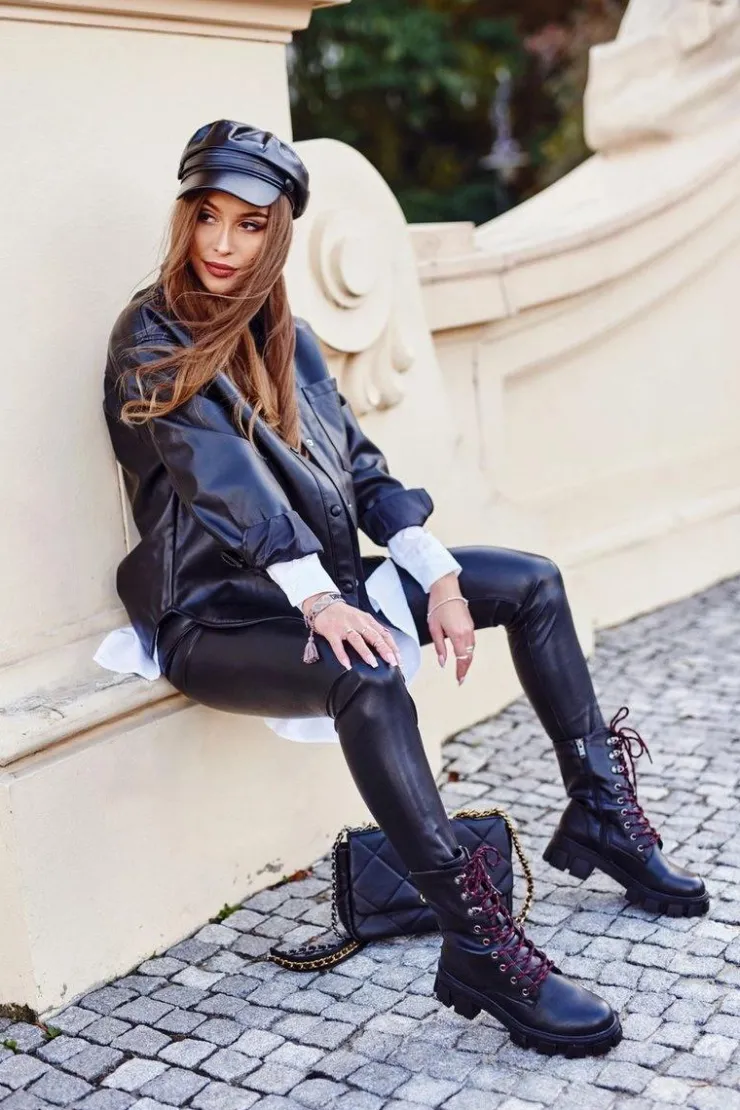 Sale Damskie buty S.Barski Botki Damskie Wysokie Grunge Czarne Moderniso