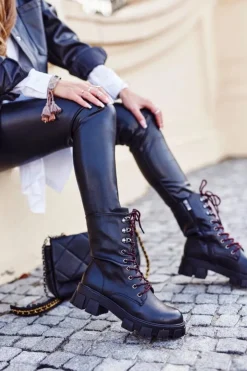 Sale Damskie buty S.Barski Botki Damskie Wysokie Grunge Czarne Moderniso