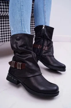 Boto Botki Zimowe Damskie|Botki Płaskie*Botki Damskie Wysokie Kowbojki Czarne Winchester