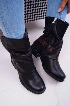 Boto Botki Zimowe Damskie|Botki Płaskie*Botki Damskie Wysokie Kowbojki Czarne Winchester