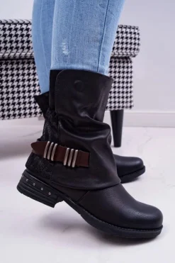 Boto Botki Zimowe Damskie|Botki Płaskie*Botki Damskie Wysokie Kowbojki Czarne Winchester