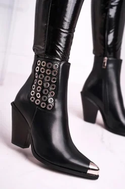 Boto Botki Na Słupku|Botki Na Obcasie*Botki Damskie Wysokie Stalowy Nosek Czarne Only Time