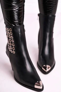 Boto Botki Na Słupku|Botki Na Obcasie*Botki Damskie Wysokie Stalowy Nosek Czarne Only Time