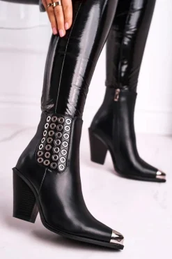 Boto Botki Na Słupku|Botki Na Obcasie*Botki Damskie Wysokie Stalowy Nosek Czarne Only Time