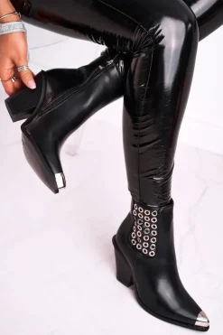 Boto Botki Na Słupku|Botki Na Obcasie*Botki Damskie Wysokie Stalowy Nosek Czarne Only Time