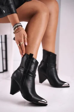 Boto Botki Na Słupku|Czarne Botki*Botki Damskie Wysokie Stalowy Nosek Czarne Eternally